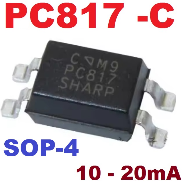 PC817C (C: 10-20mA) SOP-4 SMD 1-Channel Optocoupler Transistor Output CTR 50%-600% PC817 SHARP