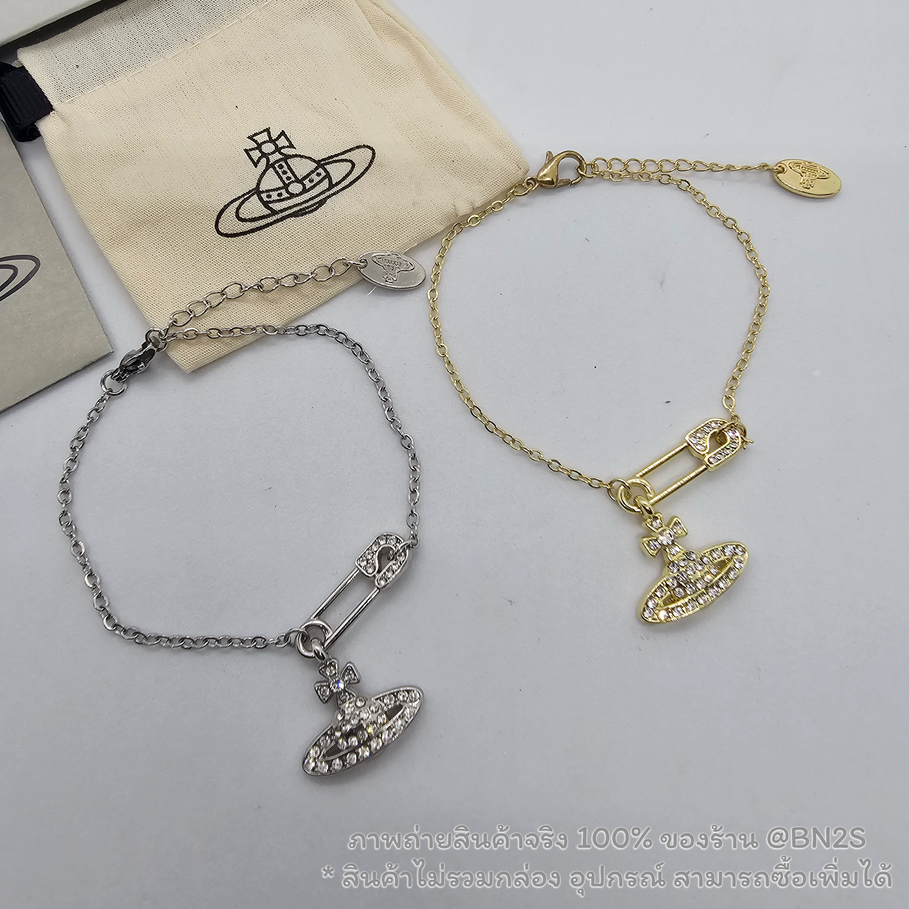 อะไหล่เงิน | Vivienne Westwood Rhodium Lucrece Safety Pin Bracelet สร้อยข้อมือสายโซ่วิเวียน จี้เข็มกลัด อะไหล่เงิน ทอง พร้อมส่ง