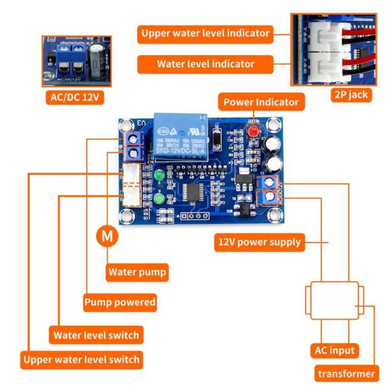 โมดูลควบคุมระดับน้ำ XH-M203 12V Water Level Automatic Controller Relays Liquid Sensor Switch Solenoid Valve Motor Pump Automatic Control Relay Board