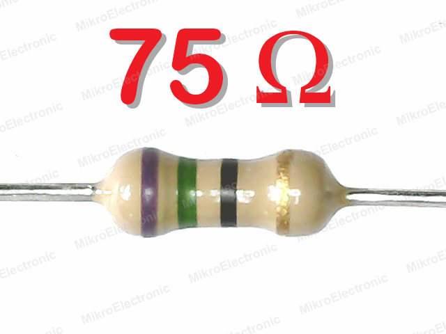 ตัวต้านทาน 75 โอห์ม 1/4W 5% แพ็คละ 10 ตัว 75 Ohm 0.25W Carbon Film Fixed Resistor 75R
