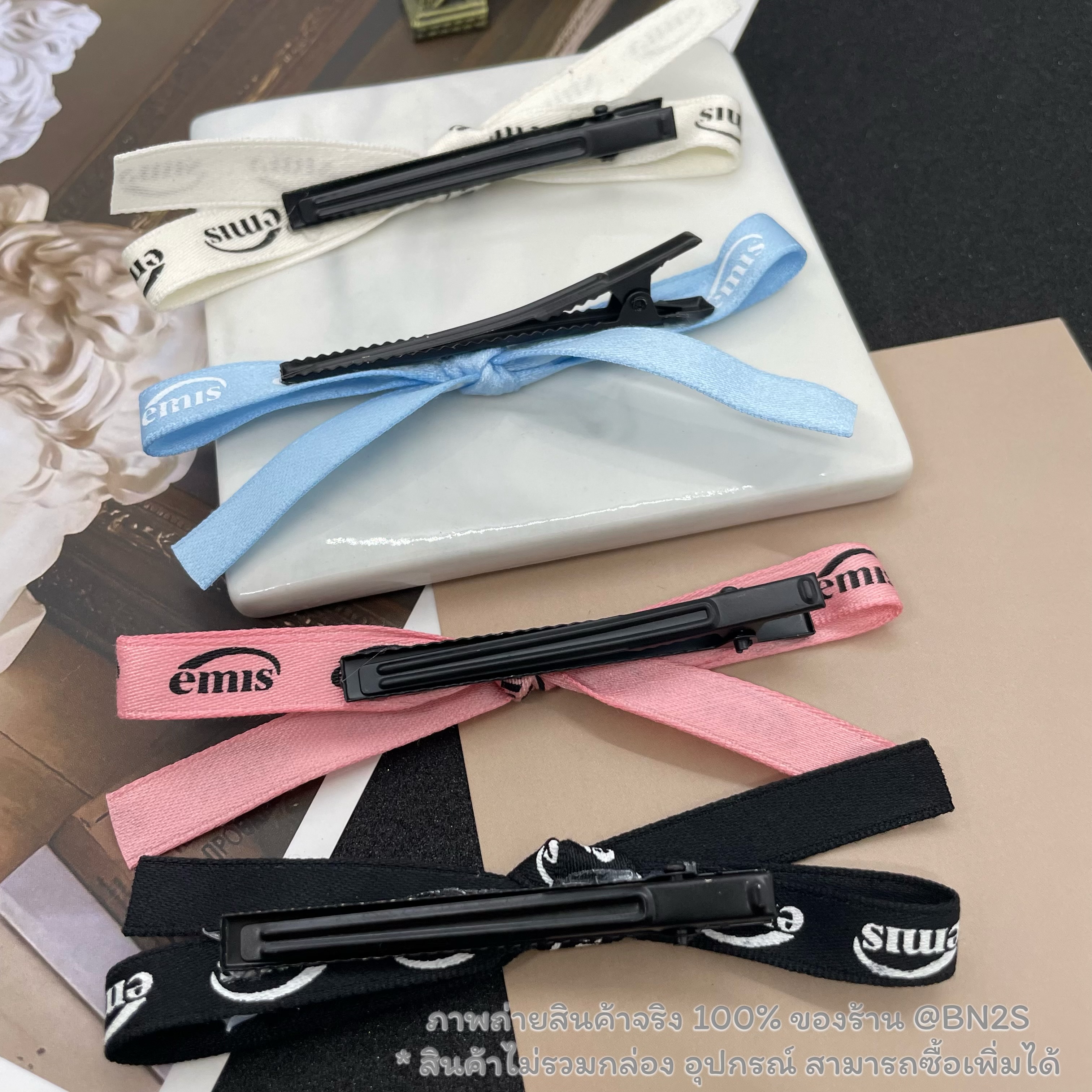 สีชมพู | EMIS NEW LOGO RIBBON HAIR CLIP ที่หนีบผม ริบบิ้น โลโก้ใหม่ EMIS เกาหลี