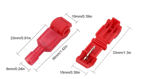 T-TAB ตัวเชื่อม สายไฟ แบบล็อค ไม่ต้องปอกฉนวน สีแดง สำหรับสายไฟ 0.5-1.0 Sqmm. (22-18 AWG)T1 T-type 0.5-1.5 sq.mm.free wire quick connection terminal connector clip connector