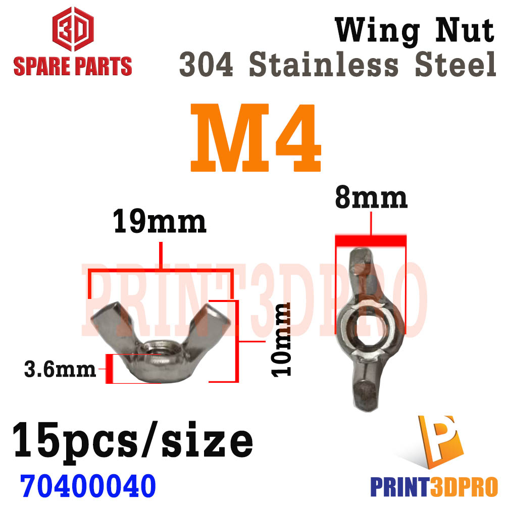 3D Part Screw Wing Nut M3 M4 M5 304 Stainless Steel 15pcs/size แหวนน็อตมีปีก