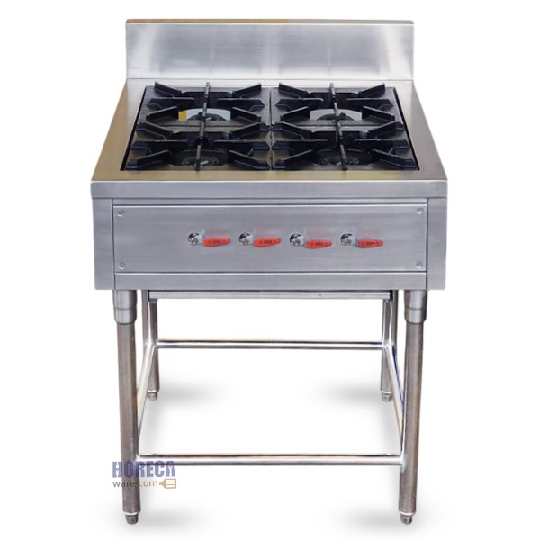 เตาฝรั่ง 4หัว KB4 หน้าเหล็กหล่อ แบบท่อต่อแก๊ส เกรด201 70x75x85+ปีก15 แมสเตอร์แวร์