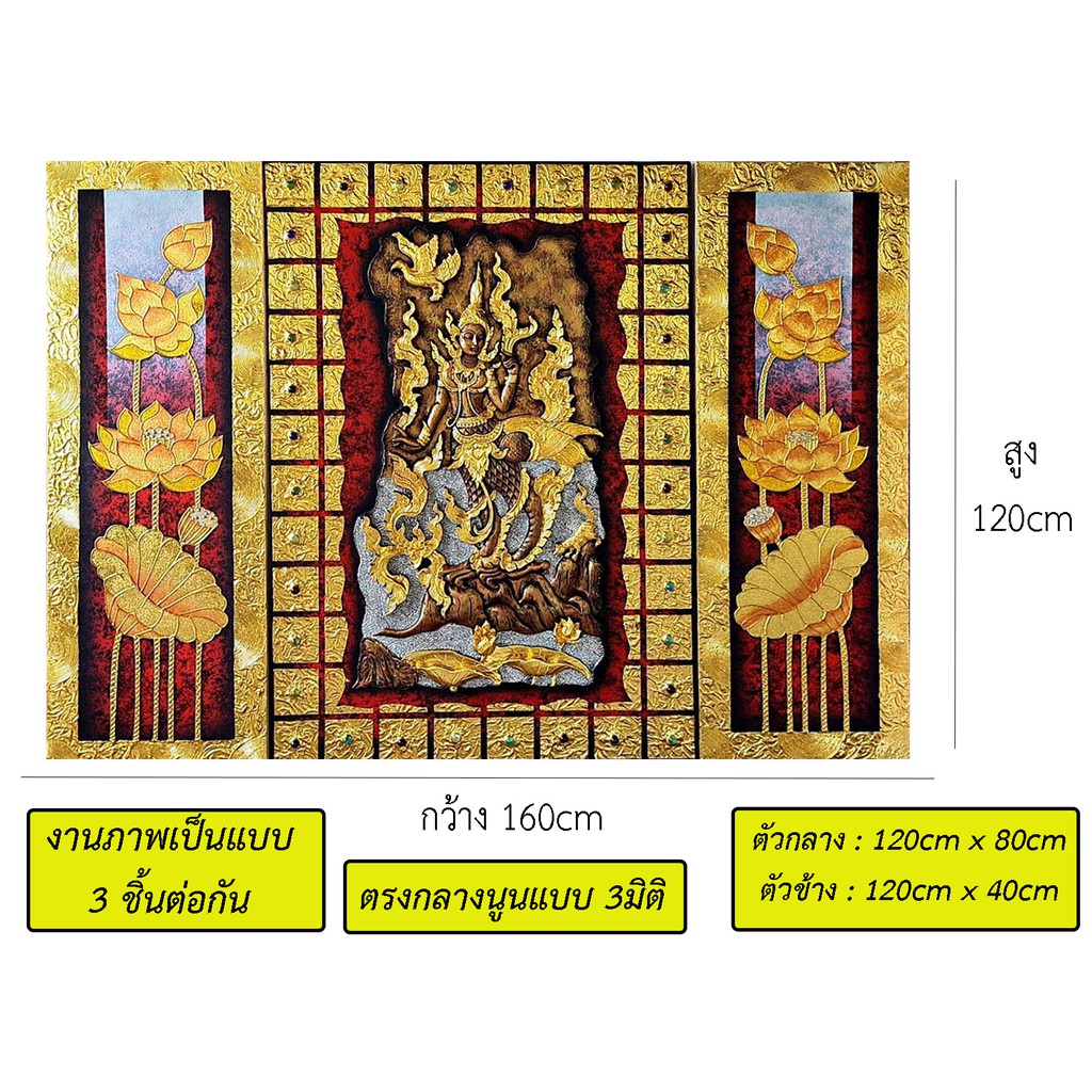 ภาพวาดนางกินรี(แบบนูน 3มิติ) ภาพวาดติดผนัง ใช้ตกแต่งผนังห้อง เสริมมงคล รับทรัพย์ ภาพติดฝาผนัง ใช้ตกแต่งผนังห้อง E0044