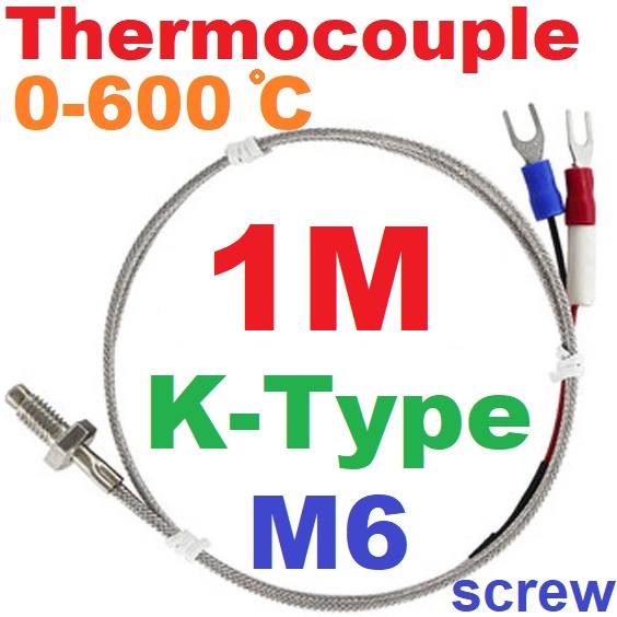 เทอร์โมคัปเปิล M6 screw type length 1 M. Thermocouple K-Type Temperature 0-600C Sensor Probe ยาว 1 เมตร