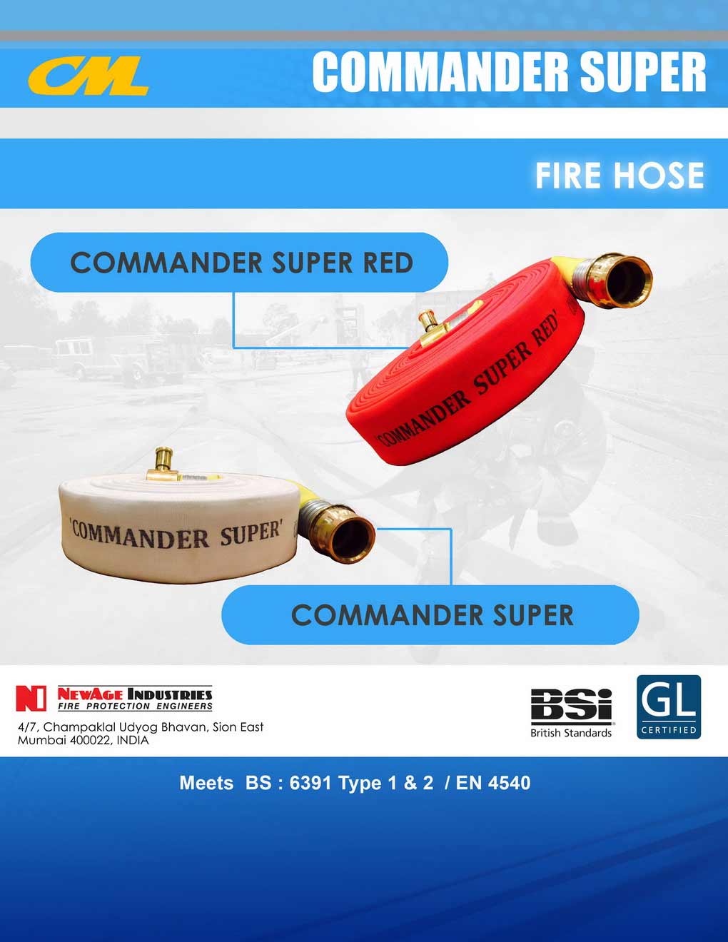สายส่งน้ำดับเพลิง ยี่ห้อ COMMANDER SUPER FIRE HOSE