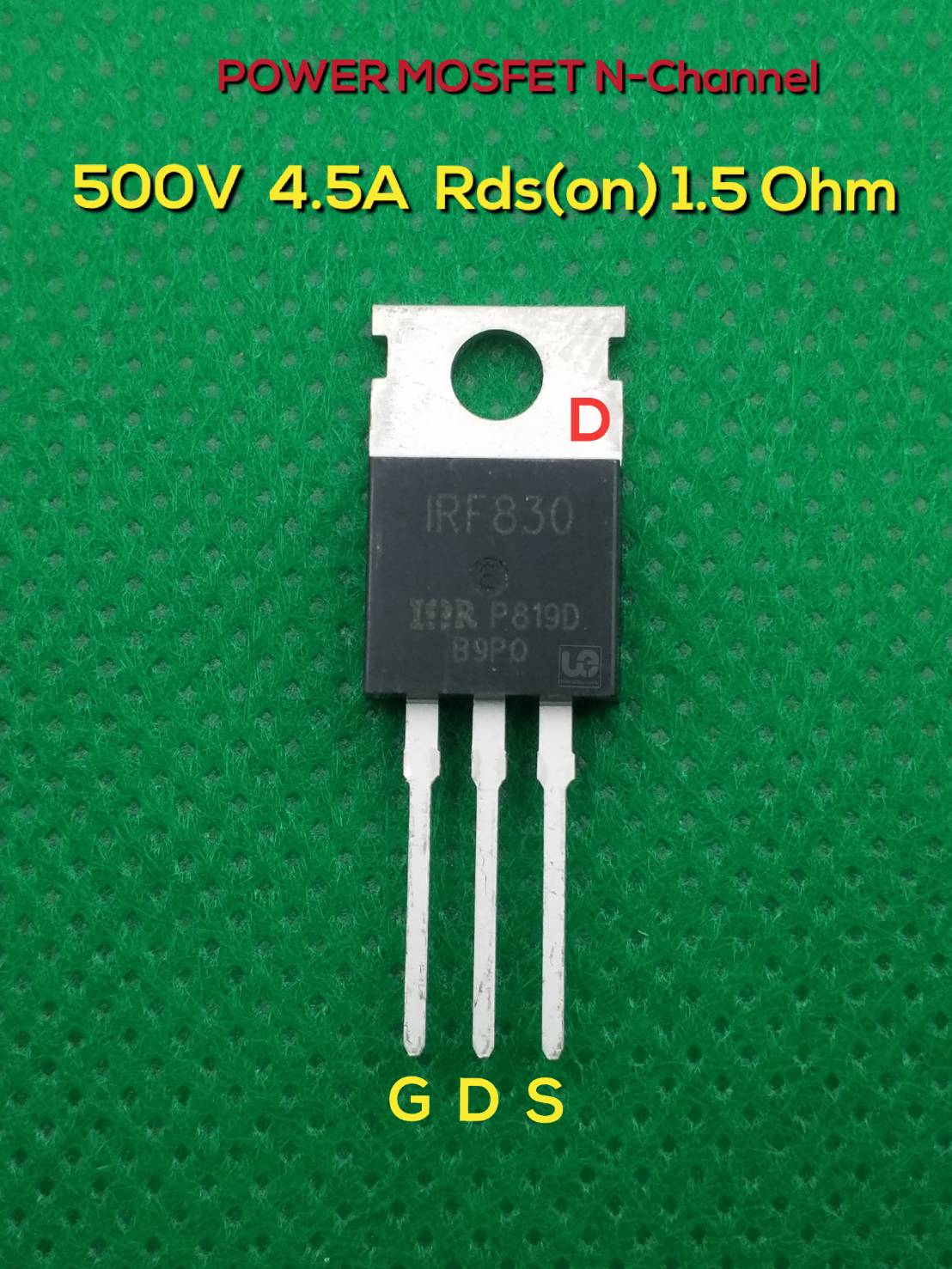 มอสเฟต IRF830 500V 4.5A 74W RDS(on) 1.5Ω(max) Power MOSFET N-Channel