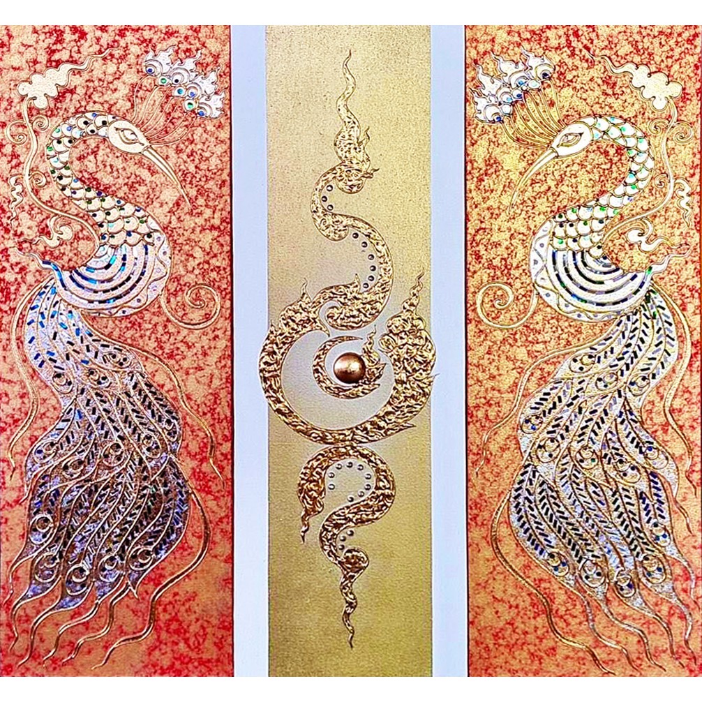 ภาพวาดนกยุงทอง ภาพวาดติดผนัง ใช้ตกแต่งผนังห้อง เสริมมงคล รับทรัพย์ ภาพติดฝาผนัง ภาพติดผนังห้อง ใช้ตกแต่งผนังห้อง E0042