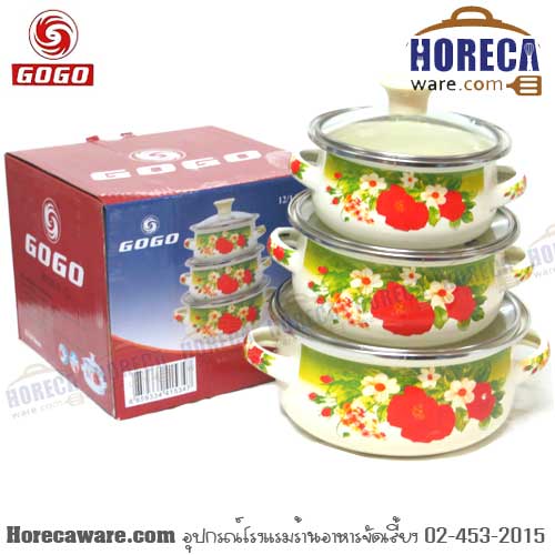 หม้อเคลือบ 2หูลายดอก 12-14-16 โกโก-อ่างอุ่น [gg-601dg-1]