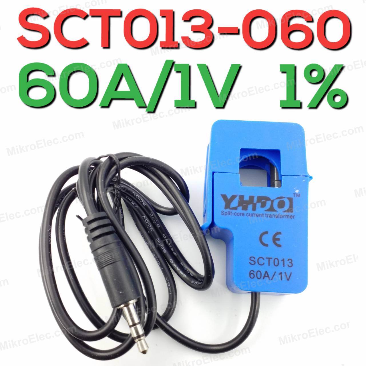 SCT-013-060 เซนเซอร์วัดกระแสไฟฟ้า 60A 1V 1% Non-invasive AC current sensor Split Core Current Transformer