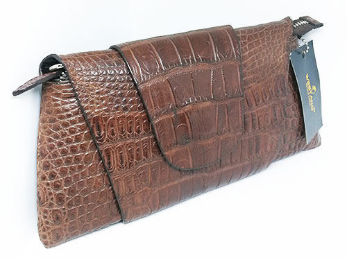 กระเป๋าถือแบบคลัทซ์ หนังจระเข้แท้ สีน้ำตาลเข้ม รหัส CRW1217H-04-BR