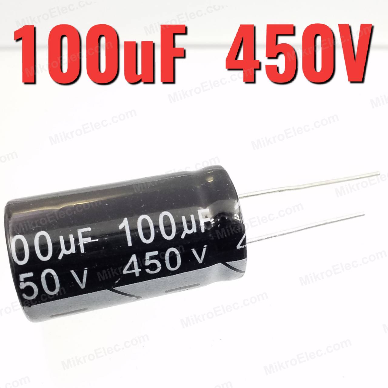 100uF 450V 18x32 mm. Pitch 7.5mm. ตัวเก็บประจุ อิเล็กโทรไลต์ straight aluminum electrolytic capacitor