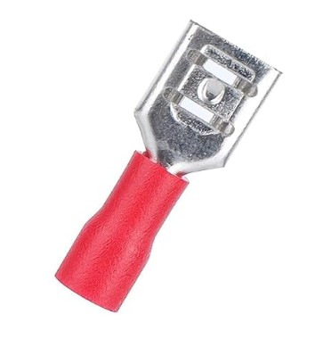 หางปลา FDD1.25-250 สีแดง สำหรับสายไฟ 0.5-1.5 mm2 (22-16 AWG) 300V แพ็กละ 20 ตัว Crimp Terminal หางปลาเสียบ FDD1-250 ตัวเมีย