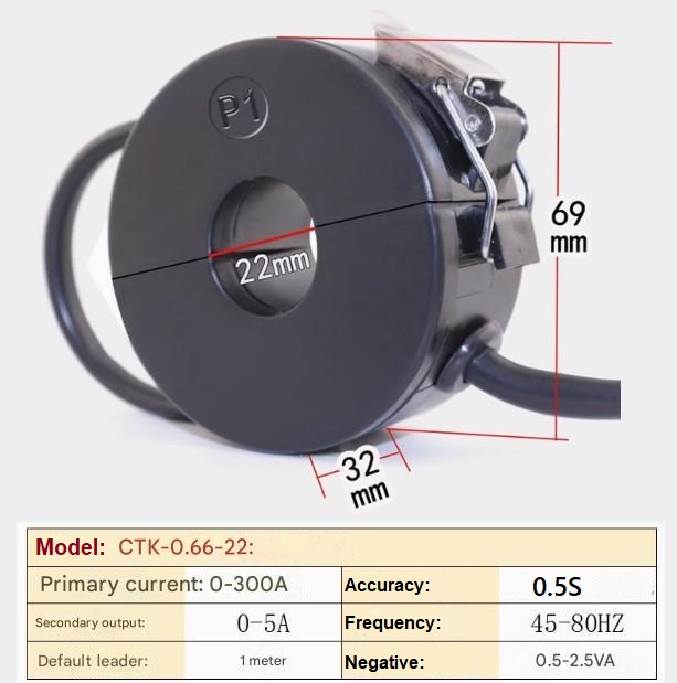CTK-0.66-22mm. 100/5A Hold 22mm. CT Split Core Current Transformer Coil Sensor Pri 100A output 5A class 0.5 CT วัดไฟฟ้ากระแสสลับ