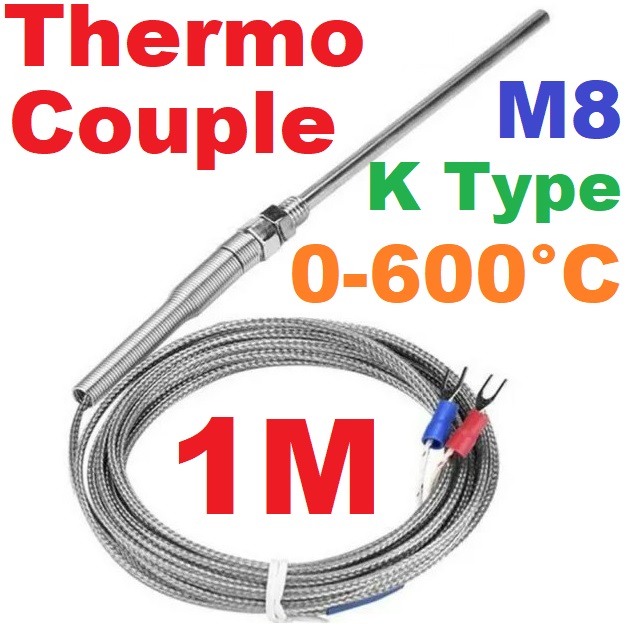 เทอร์โมคัปเปิล 5x100 มม. 0-600C M8 Length 1M. K Type Thermocouple Sensor Probe 5x100 mm.