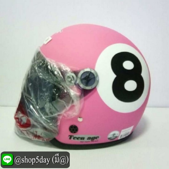 AVEX หมวกกันน็อค TEENAGE เลข8 สีชมพูด้าน แว่นดำ