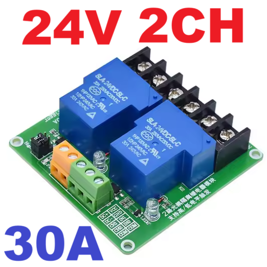 Relay 24V 2CH 30A with optocoupler isolation support high and low level trigger switch relay module