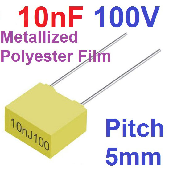 103J100 0.01μF (10nF) 100V Pitch 5mm Metallized Polyester Film Capacitor