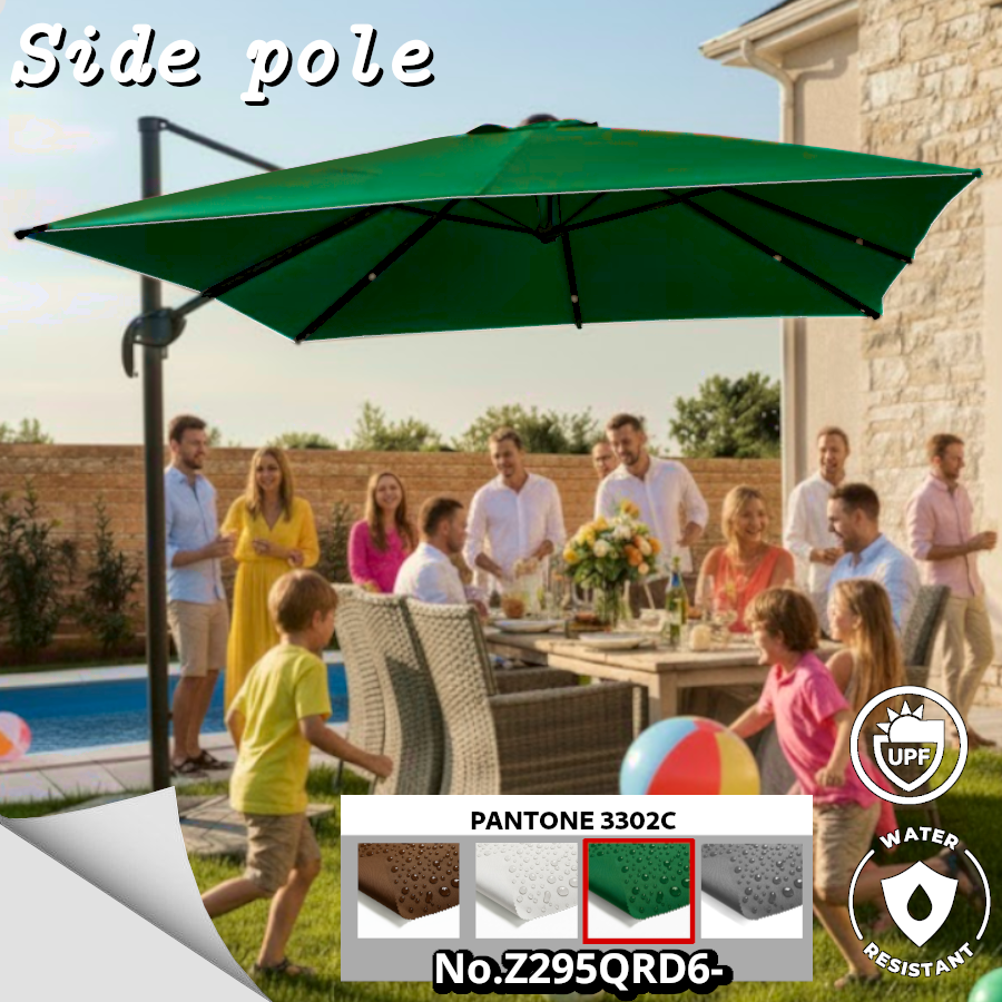 Leo ร่มเสาข้างรุ่นใหม่ ขนาด 2.95x2.95 เมตร ทรงสี่เหลี่ยม หมุนรอบตัวได้ 360 องศา สีพื้น