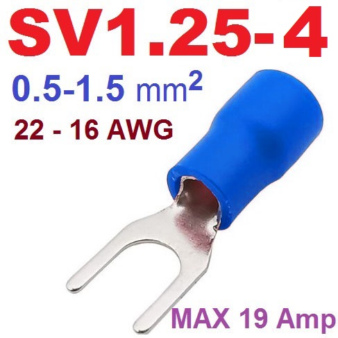 SV1.25-4 หางปลาแฉก สีน้ำเงิน แพ็คละ 20 ตัว SV Series Crimp Terminal Fork Spade Wire Connector Copper Insulated Forked SV1.25