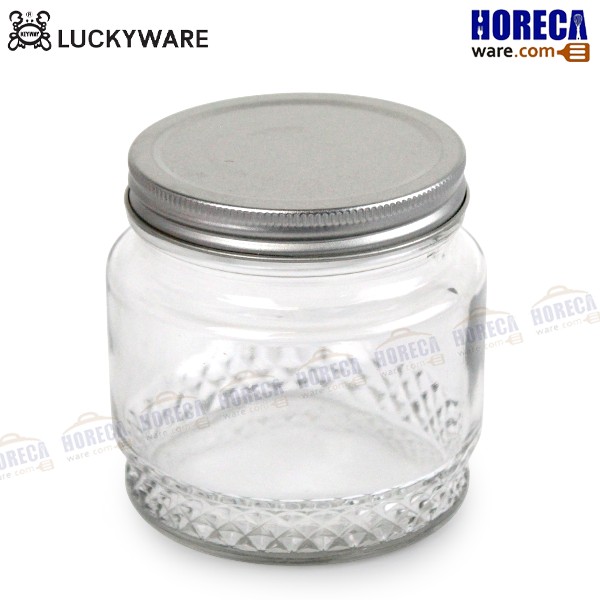 Round jar 500 ml, silver-white cap, Keyway