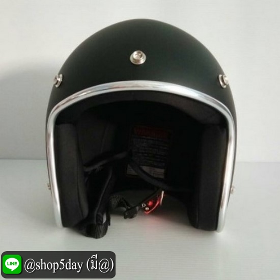 หมวกกันน็อคคลาสสิค วินเทจ สีดำด้าน ขอบโคเมี่ยม