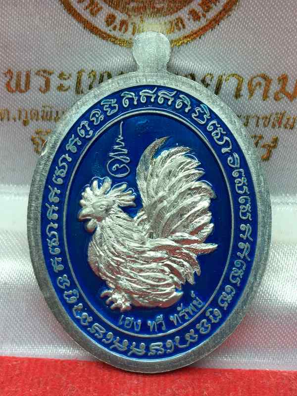 เหรียญหลวงพ่อพัฒน์ ปุญญกาโม วัดห้วยด้วน รุ่นเฮง ทวี ทรัพย์ จัดสร้างปี 2564 (รายการที่ 35) เนื้อปีกเครื่องบินลงยาขอบสีดำ พื้นสีฟ้า หมายเลข 8