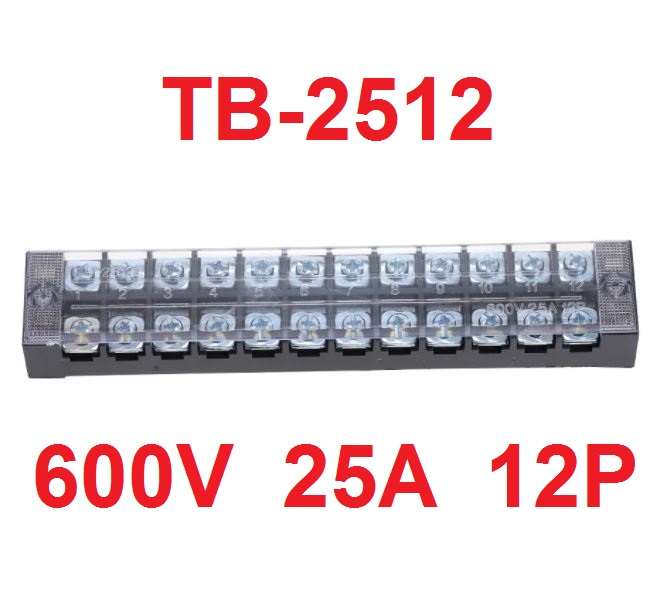 TB-2512 เทอร์มินอล บล็อก 600V 25A TB Series 12 Positions Ways Dual Row Barrier Screw Terminal Block Wire Connector