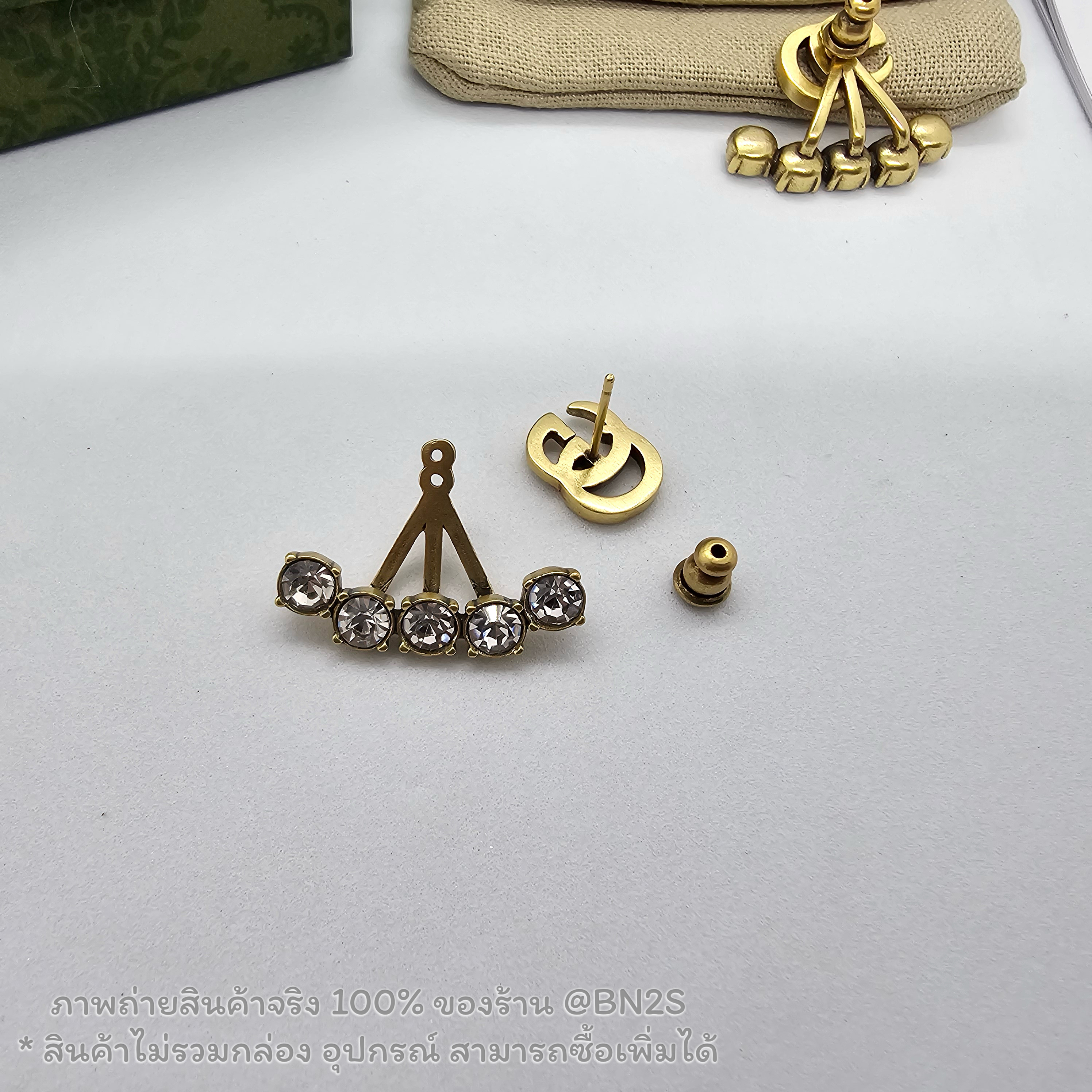 [ออริ] ต่างหู GUCCI GG SINGLE CRYSTAL DOUBLE G EARRING ต่างหูประดับคริสตัลกุชชี่ งานออริ อะไหล่ทองวินเทจ พร้อมส่งในไทย