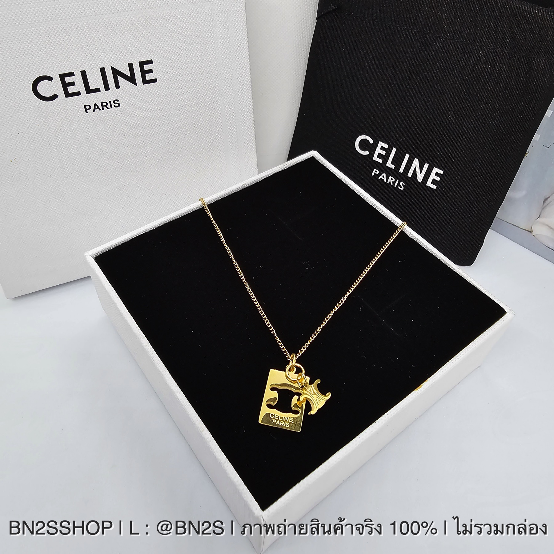 Celine Triomphe plate Necklace สร้อยคอห้อยป้ายเพลทซีลีน สีทอง งานสวย