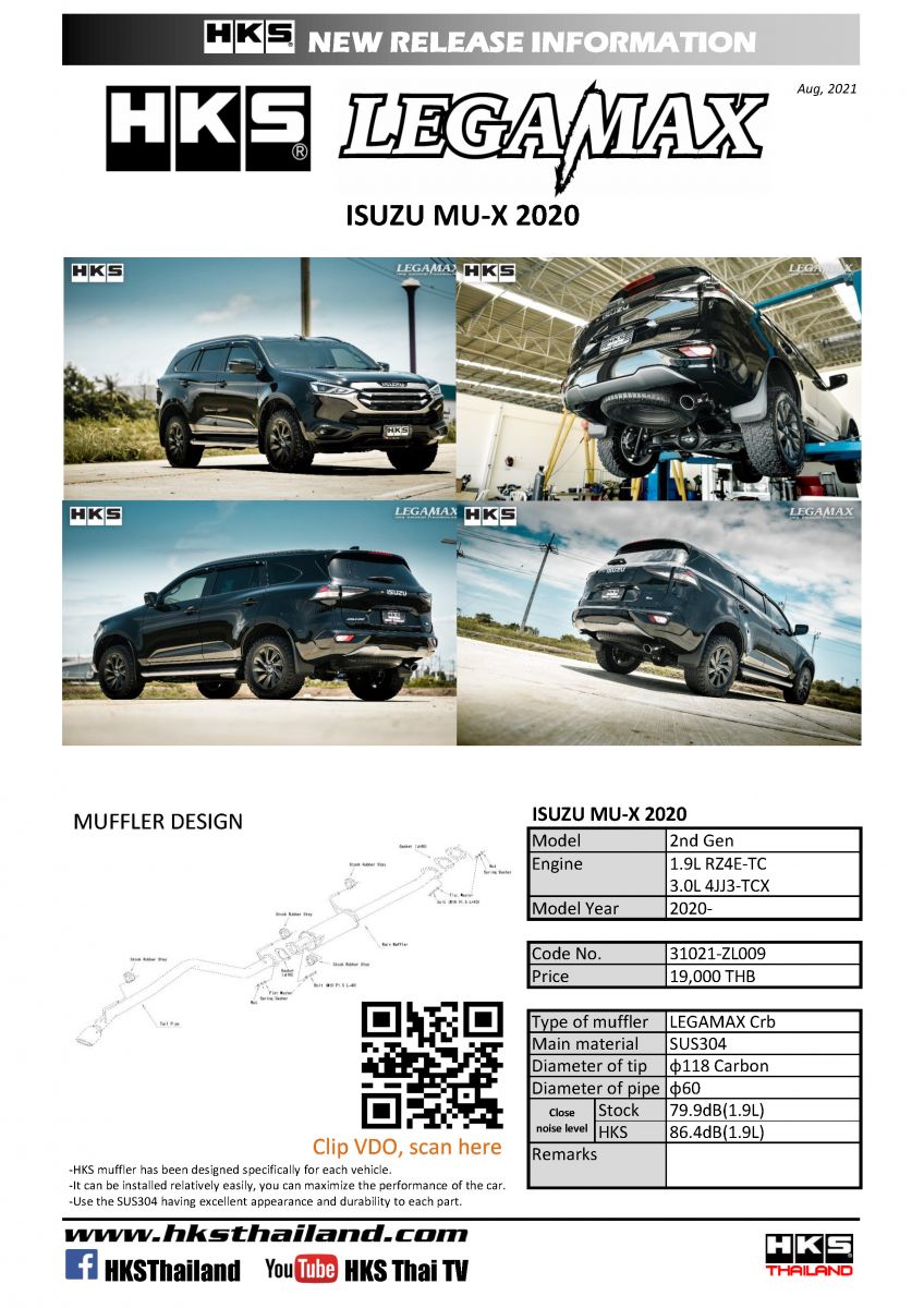 ท่อ HKS สำหรับ ISUZU MU-X ตั้งแต่ปี 2021 ขึ้นไป