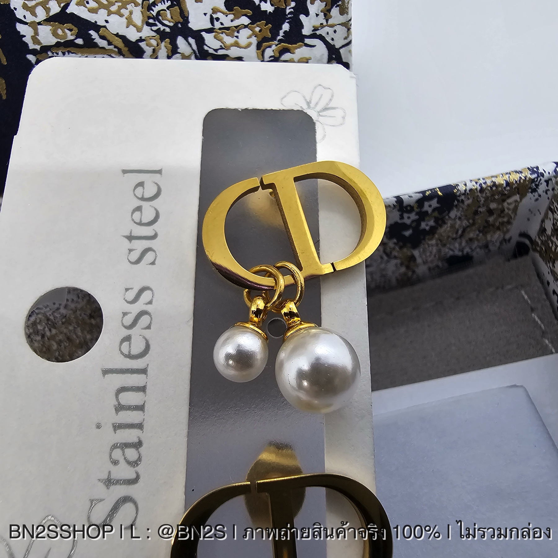 Dior CD Earrings ต่างหูดิออ ห้อยจี้ไข่มุก อะไหล่ทอง งานสวยไม่ลอก ไม่ดำ