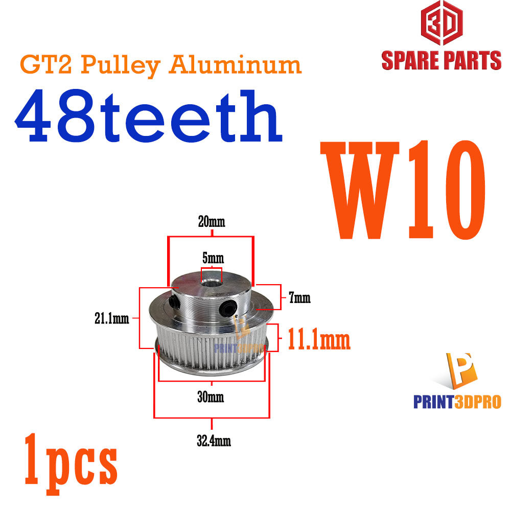 3D Part GT2 Pulley Aluminum 48teeth bore (ID) 5mm For timing belt 6/10mm เฟือง เกียร์