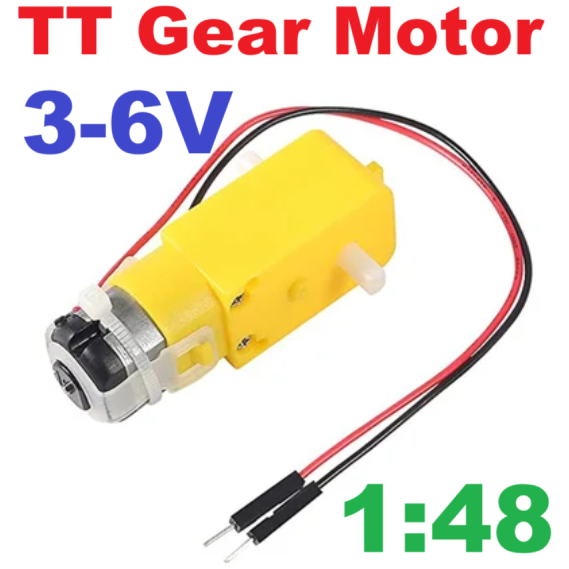 มอเตอร์เกียร์ทดรอบ DC 3V-6V 1:48 มีแกนเพลาข้างเดียว Smart car yellow tt motor DC gear motor with wire free welding single-axis plastic gear tooth box 1:48