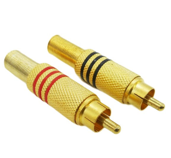 เเจ็ค RCA ตัวผู้ แถบดำ ชุบทอง Gold-Plated Lotus AV Audio Video Plug Wobbler RCA Plug Welding Connector