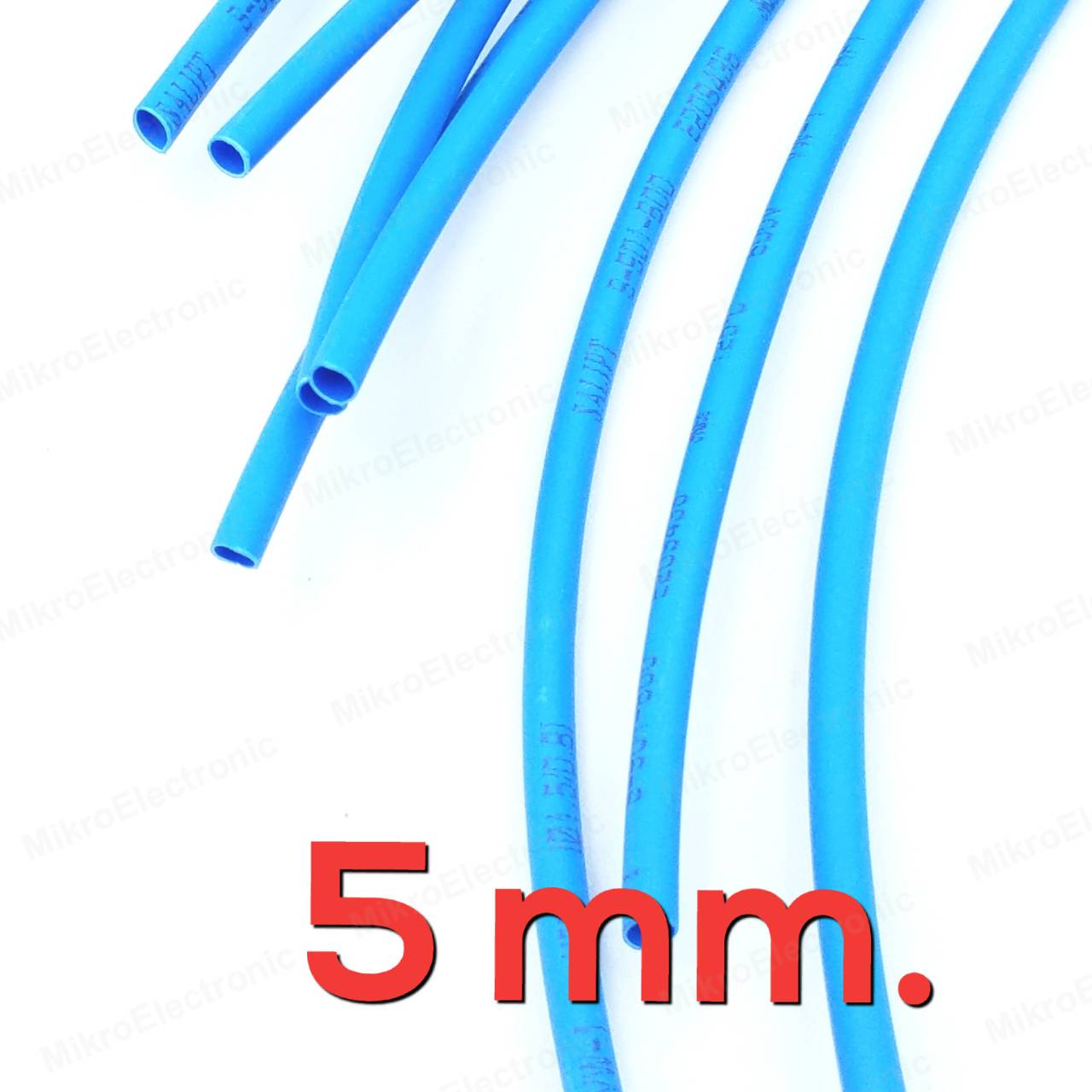 ท่อหด สีน้ำเงิน ขนาด 5 mm. ยาว 1 เมตร อัตราส่วนการหด 2:1 Heat Shrinkable Tube