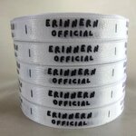 ป้ายคอเสื้อ เนื้อริบบิ้นซาติน 1.3 ซม. ริบบิ้นสีขาว พิมพ์ดำ5 ม้วน