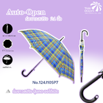 Leo ร่มยาว ออโต้-เปิด ลายสก๊อต ขนาด 24 นิ้ว ผ้าเคลือบยูวีกันแดด