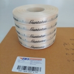 ป้ายคอเสื้อ เนื้อริบบิ้นซาติน 1.3 ซม. ริบบิ้นสีครีม S-2 พิมพ์ดำ 5 ม้วน