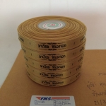 ป้ายคอเสื้อ เนื้อริบบิ้นซาติน 1.3 ซม. ริบบิ้นสีทอง 103 พิมพ์ดำ 5 ม้วน