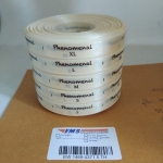 ป้ายคอเสื้อ เนื้อริบบิ้นซาติน 1.3 ซม. ริบบิ้นสีครีม S-2 พิมพ์ดำ5 ม้วน