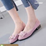 รองเท้าคัชชูส้นเตี้ย ดีไซน์ทรงหัวแหลม (ชมพู)