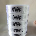 ป้ายคอเสื้อ เนื้อริบบิ้นซาติน 2.5 ซม. ริบบิ้นสีขาว 1 พิมพ์ดำ 5 ม้วน