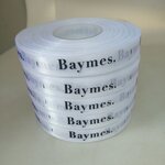 ป้ายคอเสื้อ เนื้อริบบิ้นซาติน 1.3 ซม. ริบบิ้นสีขาว 1 พิมพ์ดำ 5 ม้วน