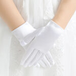 ุถุงมือเด็กออกงานสีขาว สีแดง แบบเรียบ ผ้ามันเงา ใส่สบาย ยืดหยุ่น