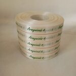 ป้ายคอเสื้อ เนื้อริบบิ้นซาติน 1.3 ซม. ริบบิ้นสีครีม S-2 พิมพ์เขียว 5 ม้วน