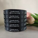 ป้ายคอเสื้อ เนื้อริบบิ้นซาติน 1.3 ซม. ริบบิ้นสีดำ 2 พิมพ์ ขาว 5 ม้วน