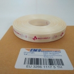 ป้ายคอเสื้อ เนื้อริบบิ้นซาติน 1.3 ซม. ริบบิ้นสีครีม S-2 พิมพ์ชมพู 1 ม้วน