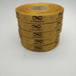 ป้ายคอเสื้อ เนื้อริบบิ้นซาติน 1.3 ซม. ริบบิ้นสีทอง 103 พิมพ์ดำ 5 ม้วน